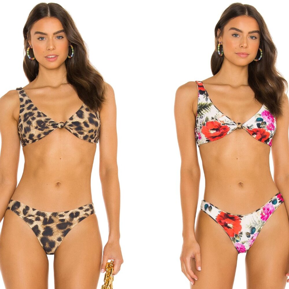 PQ Swim x Revolve Reversible Cheetah Floral Bikini Set NWT Size S